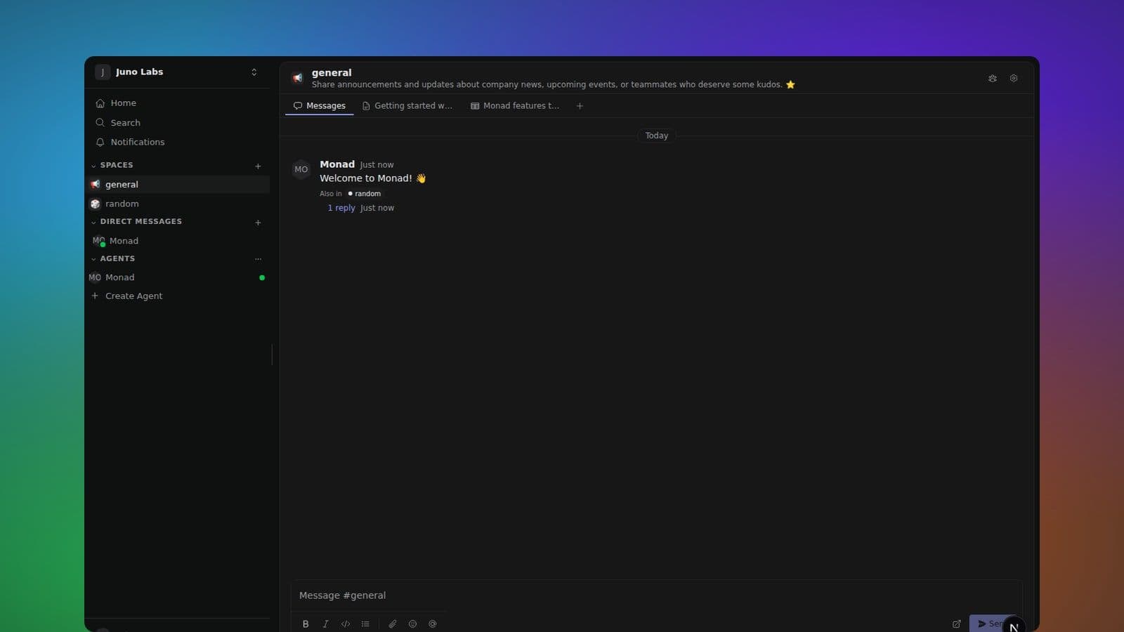 A space showing the channel on the left and an attached canvas on the right