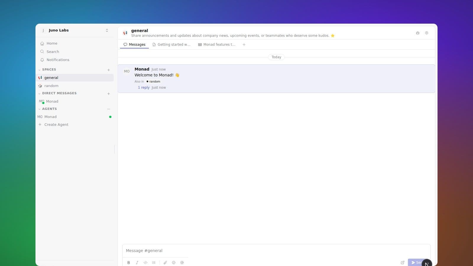A space showing the channel on the left and an attached canvas on the right